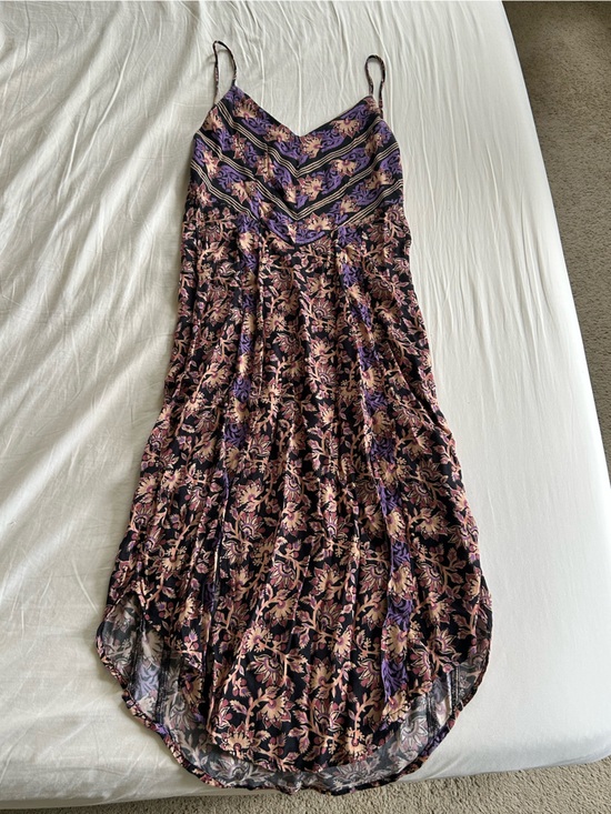 Free People Dresses & Skirts - Free People Black Floral Midi Dress with Purple and Pink Accents